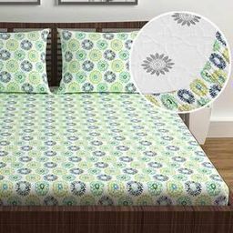 Floral Print Fitted Double Bedsheet with Pillow Covers-image-85
