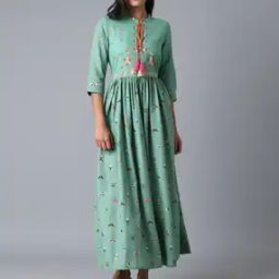 Printed Flared Kurta with Mandarin Collar-image-11