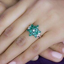 925 Sterling Silver Green Emerald Cluster Flower Design Ring-image-51