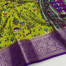 Women Warli Print Dola Silk Saree-image-1