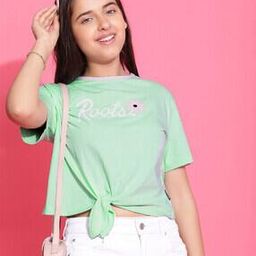 Typographic Print Round-Neck Top with Front Knot-image-20