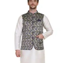 Printed Nehru Jacket with Welt Pockets-image-54