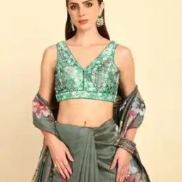Women Floral Print Back Open Blouse-image-65