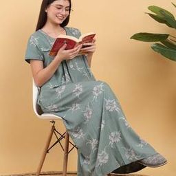 Women Floral Printed Round-Neck Nighti-image-0