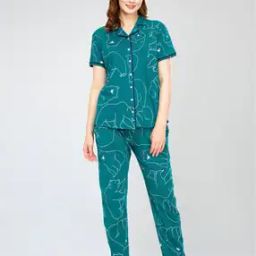 Women Animal Print Shirt & Pyjamas Set-image-45