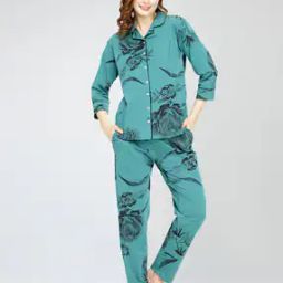 Women Floral Print Shirt & Pyjamas Set-image-88