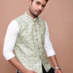 Men Floral Print Slim Fit Nehru Jacket-22