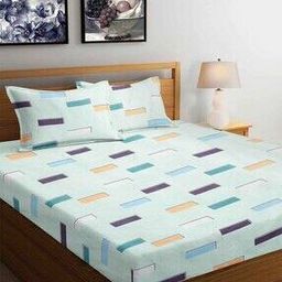 Geometric Print Fitted King-Size Bedsheet with Pillow Covers-image-49