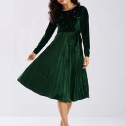 Women Embellished Fit & Flare Dress with Tie-Up Belt-image-99