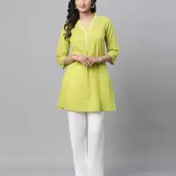 Women Swiss Dot V-Neck Straight Kurti-image-52