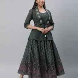 Women Embroidered Jacket with Top & Skirt-image-21