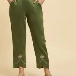 Women Straight Pants with Embroidered Hemline-picture-46