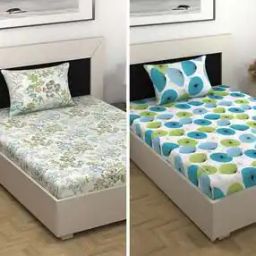 Set of 2 144 TC Floral Print Combo Single Bedsheets with 2 Pillow Covers-21