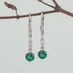 925 Sterling Silver Green Emerald Drop Dangler Earrings-image-58
