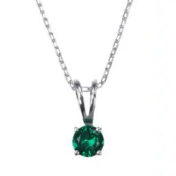 925 Sterling Silver Round Green Emerald Solitaire Pendant Necklace-image-66