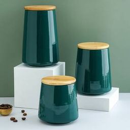 Set of 3 Ceramic Jars with Wooden Lid-38