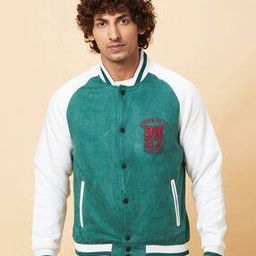 Men Colourblock Biker Jacket with Button Closure-image-16