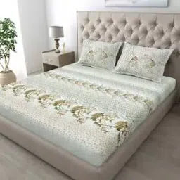 186 TC Floral Print King-Size Bedsheet with Pillow Covers-image-8
