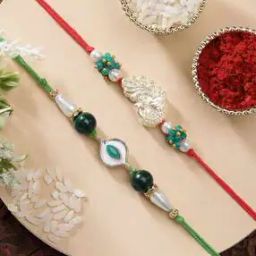 Men Set of 2 Evil-Eye Peacock Kundan Rakhis with Roli & Chawal-image-0