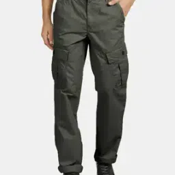 Straight Fit Flat-Front Pants with Cargo Pockets-image-1