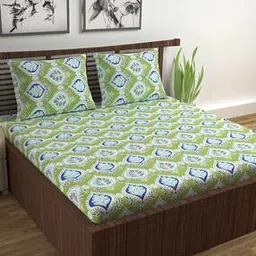 144 TC Cotton Greeny Garden Double Bedsheet with 2 Pillow Covers-49
