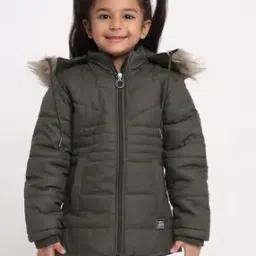 Zip Closure Puffer Jacket with Faux Feather-image-1