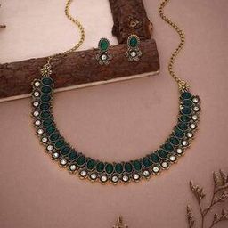 Women Kundan-Studded Necklace & Earrings Set-image-70