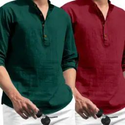 Pack of 2 Men Regular Fit Mandarin-Neck Kurtas-picture-33