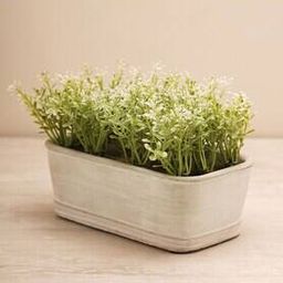 Green Faux Plant with Rectangular Cement Pot-image-2