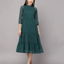 Micro-Print A-Line Dress-image-26