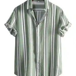 Striped Shirt with Cuban Collar-image-6