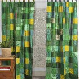 Set of 2 Patchwork Vintage Silk Saree Door Curtains-22