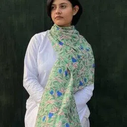 buta buti Women Leaf Print Scarf with Contras Border-picture-26