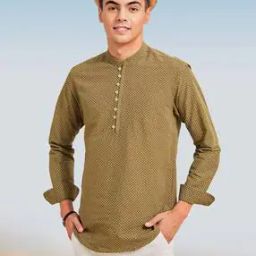 Men Micro Print Regular Fit Cotton Short Kurta-image-54