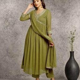 Women Embroidered Flared Kurta with Pants & Dupatta-44