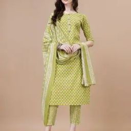 Women Floral Print Straight Kurta with Pants & Dupatta-image-6