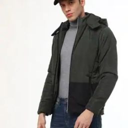 Colourblock Puffer Jacket with Detachable Hood-6