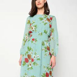 Grima Floral Print A-line Dress with Smocked Waist-image-1