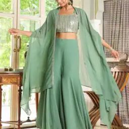 Women Embellished 3-Piece Top & Sharara Set with Jacket-picture-0