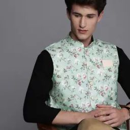 Floral Printed Nehru Jacket-image-4