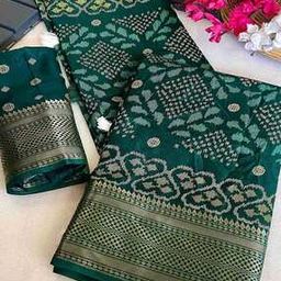 Women Ikat Print Saree with Contrast Border-image-1