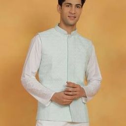 Men Embroidered Nehru jacket with Mandarin Collar-20