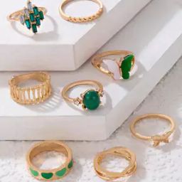 Set of 8 Gold-Plated Studded Stackable Rings-13