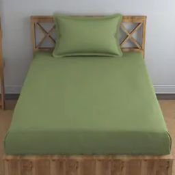 Trance Home Linen Pure Cotton 400TC Plain Bedsheet with Pillow Cover-picture-27