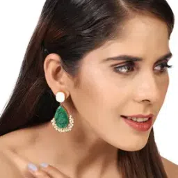 Gold-Plated Stone & Beaded Drop Earrings-0