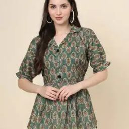 Women Relaxed Fit Leaf Print Flared Tunic-image-40
