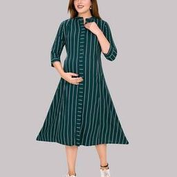 Striped A-Line Maternity Dress-image-58