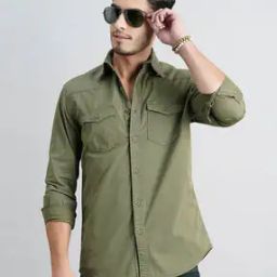 Men Slim Fit Shirt with Cuffed Sleeves-image-10