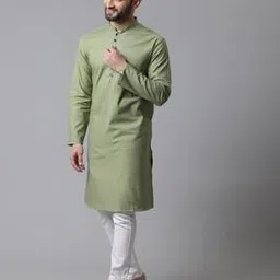 Tailored Fit Long Kurta with Band Collar-image-11