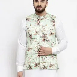 Mandarin Collar Floral Print Nehru Jacket-image-42